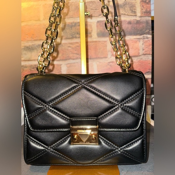 Michael Kors “Serena” Medium Flap Shoulder Bag – Black/Gold (NWT) - Picture 3 of 6